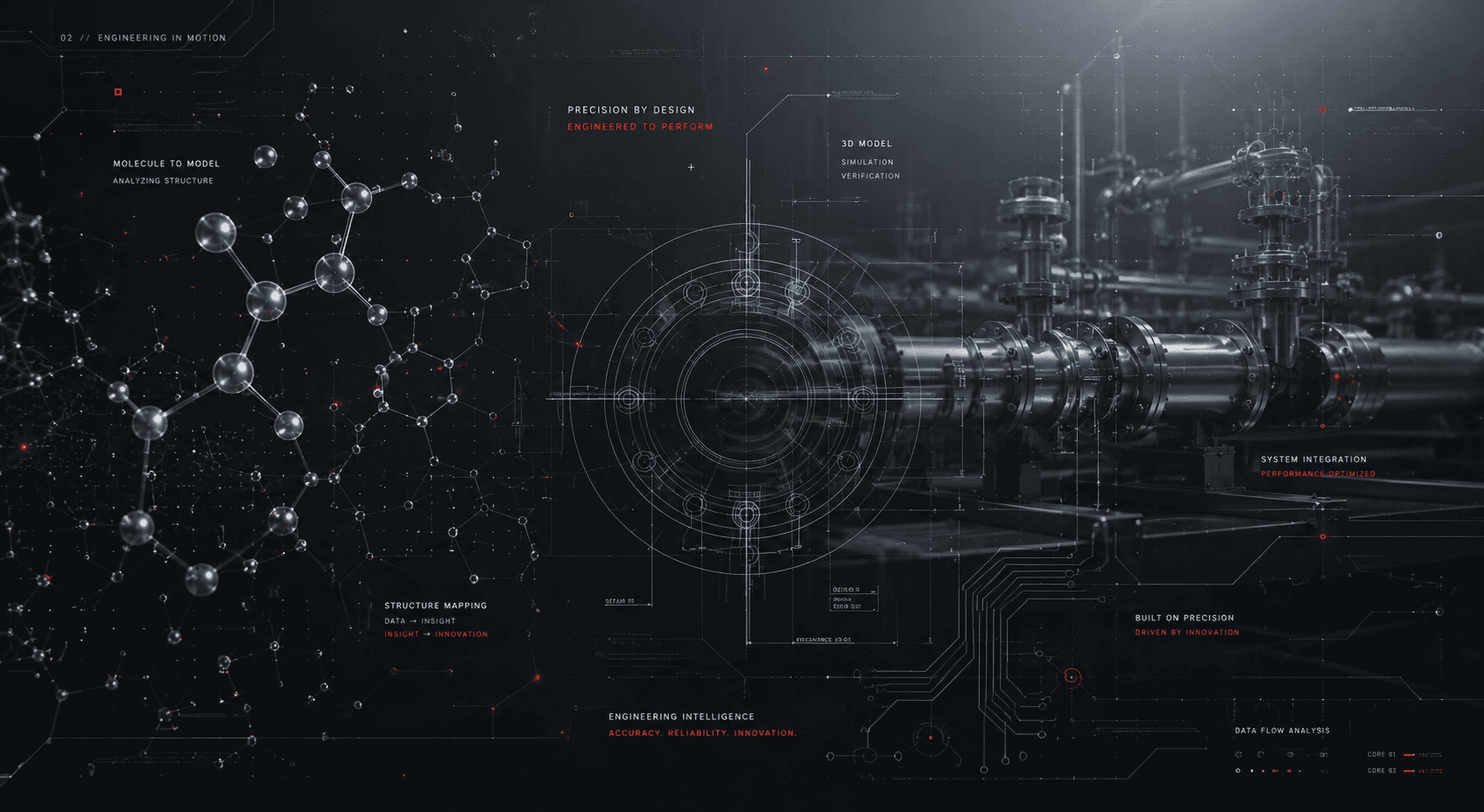 Blueprint schematic transitioning into precision-machined metal